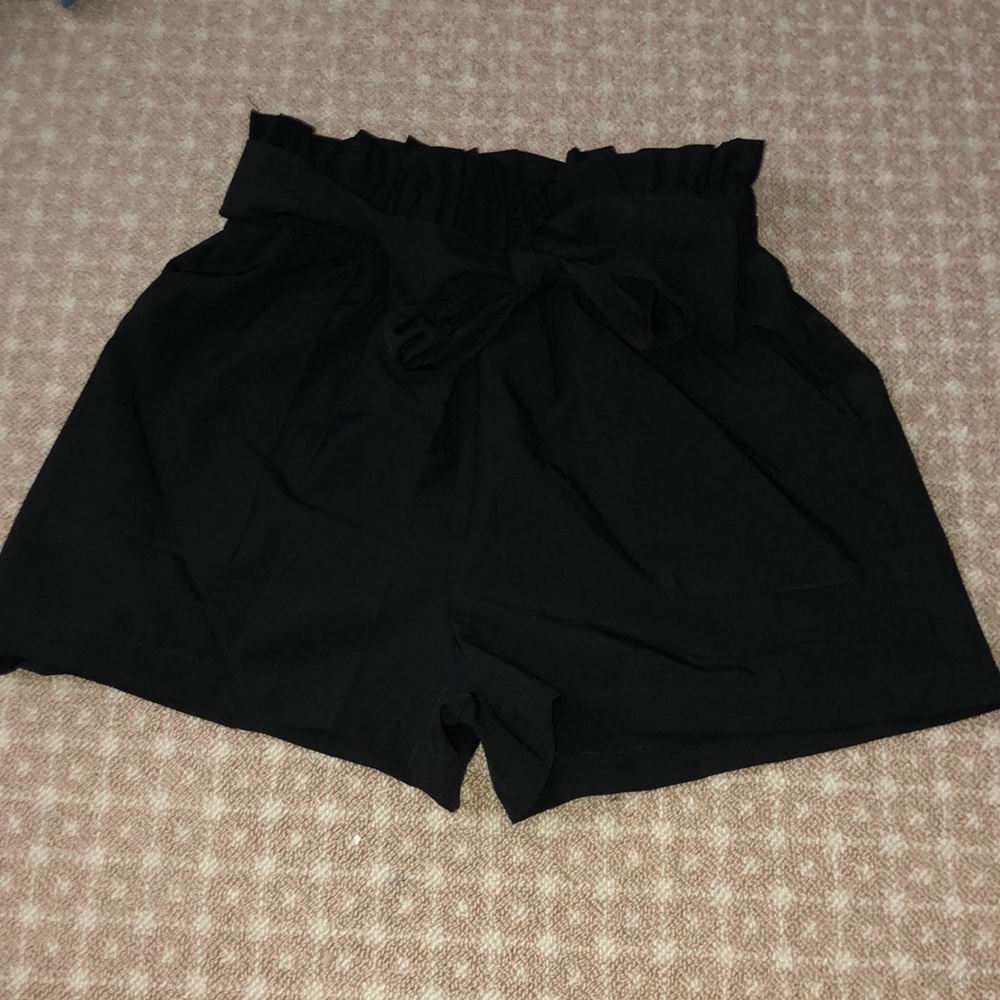 Black Paperbag Tie Shorts